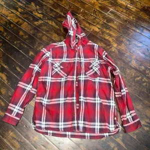 Carhartt red plaid tartan lumberjack button down shacket thumbnail 1
