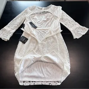 NWT Lulus Show My Love White Floral Lace 3/4 Bell Sleeve Mini Dress‎ MEDIUM thumbnail 9