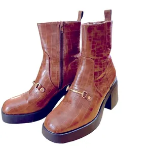 Truffle Collection sqaure toe loafer trim boots in brown croc size 8.5 thumbnail 2