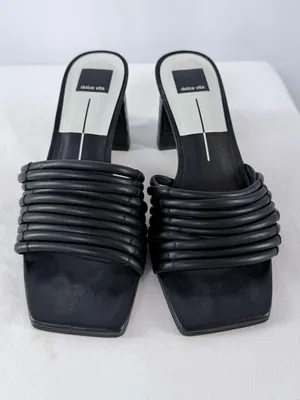 Dolce Vita Square Toe Strap Block Heeled Mules in‎ Croc Embossed Black Size 10 thumbnail 3