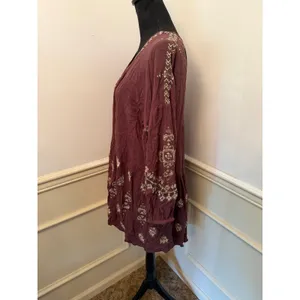 NWT Free People Arianna Embroidered Peasant Mini Tunic Top Bark Brown Boho thumbnail 5