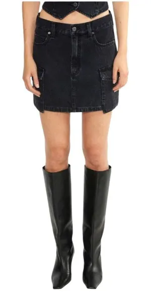 Aritzia Denim Forum Skirt Women 23 Black‎ Washed Denim 90s Cargo Mini Jean Retro thumbnail 1