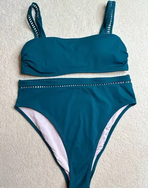 Shade & Shore Blue Bikini Set with Textured Fabric thumbnail 1