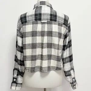 American Eagle Flannel Shirt XS Black White Plaid Cropped Button Down Cabincore thumbnail 5