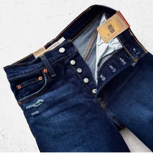 NWT Levi’s Ribcage Straight Ankle Button Fly Distressed Jeans‎ 27x27” Dark Blue thumbnail 4