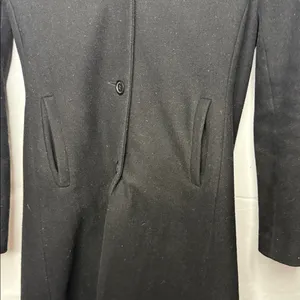 Juliana Celini black 55% wool long trench style coat jacket sz XS thumbnail 3