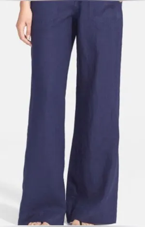 Joie Navy Blue Wide-Leg Pull-On Pants Size Medium 100% Linen thumbnail 1