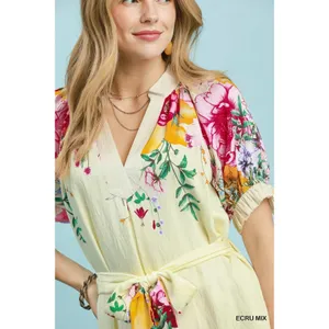 Umgee Mix Floral Border Print Midi Dress - Ecru mix - Large thumbnail 5