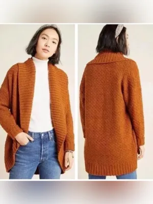 Anthropologie Women’s Small Rust Brown Oversized Open Front Cardigan thumbnail 2