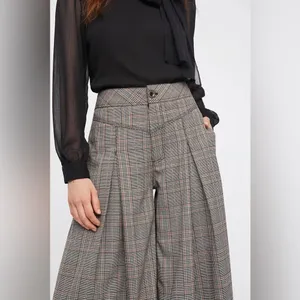 Free People Extreme Tailored Wide-Leg Pants Plaid Gray Women’s Size 2 thumbnail 3
