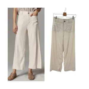 Anthropologie Maeve Colette Linen Wide Leg Cropped Pants Ivory Cream Size 26 thumbnail 2