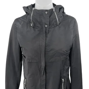 Zara Women's Black Long Sleeve Hooded Hoodie Zip Up Trench Rain Coat Jacket XS thumbnail 3
