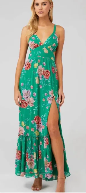 Revolve Yumi Kim Tracey Dress in Wonderful World Green with floral print $248 retail Size XS #yumikim #floral thumbnail 1
