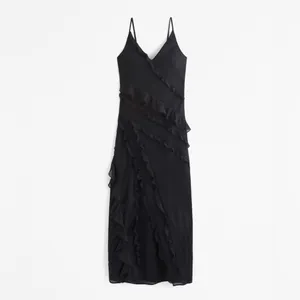 Abercrombie & Fitch Draped Ruffle Maxi Dress in Black Size Large New with tag thumbnail 6
