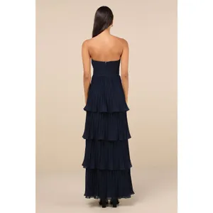 NWT Lulus Seriously Sensational Navy Blue Strapless Tiered Maxi Dress Gala Sz L thumbnail 3