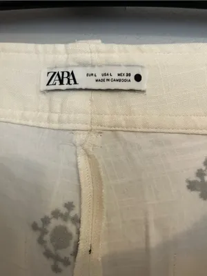 Zara Cream Wide-Leg Printed Chinos‎ thumbnail 4