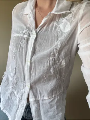 Vintage White Embroidered and Beaded Button-Down Shirt thumbnail 10