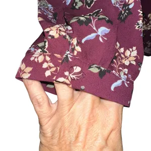 LOFT Floral Blouse XL Burgundy‎ Long Sleeve Boho Peasant Top Lightweight Women thumbnail 3