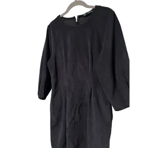 Zara Women’s Black Faux Suede Shift Dress Balloon Sleeve Back Zip Size Medium thumbnail 5