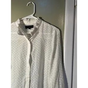 Banana Republic Women's Sz Medium Long Sleeve Drapey Blouse Snow Day White Sheer thumbnail 7