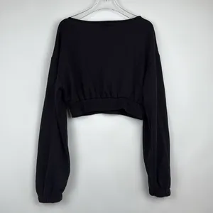 Forever 21 Cropped Sweatshirt Womens Black Half Sweater Crop Top Shirt Size M thumbnail 4