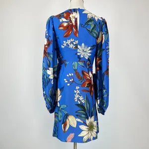 NWOT Farm Rio Blue Surreal Flowers Wrap Long Sleeve Mini Dress Size L thumbnail 8
