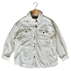 ZARA Corduroy Oversized Shacket Raw Hem Frayed Shirt Jacket Cotton Ivory XS thumbnail 2