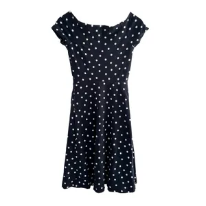 Boden Navy Blue White Polka Dot Jersey Dress Short Sleeve Boat Neck US 2R thumbnail 2