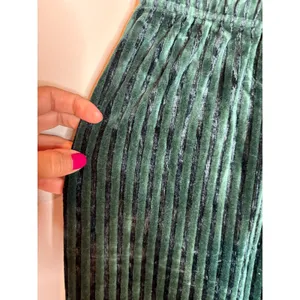 Vtg. dark green velvet striped midi skirt thumbnail 4