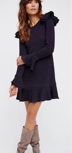 Saylor x Free People Blue Chase Knit Mini Ruffle Sweater Dress Size x-Small thumbnail 1