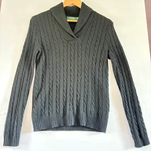 Lauren Ralph Lauren Black 100% Cashmere Cable Knit Shawl Collar Sweater XS thumbnail 1