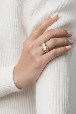 & Other Stories Women’s Stainless Steel Gold Tone w/ Heart Shape CZ Band Size 8 thumbnail 2