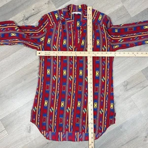 Amanda Uprichard Aztec Native Print Silk Tunic Blouse‎ Red Small thumbnail 12