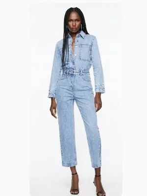 NWT ZARA Light Wash Denim Jumpsuit Boiler Long Sleeve Button Front S 0108/236 S thumbnail 2