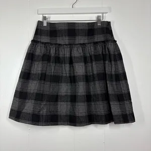Vintage USA Aqua Plaid Skirt Academia Punk Goth Pin Up Retro Black Gray Mini M thumbnail 1