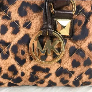 Michael Kors Small Grayson Bag Quilted Leopard Nylon Fabric Leather Trim MK Tag thumbnail 6