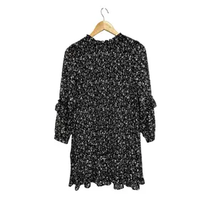 Zara Floral Printed Pleat Mini Dress XS Black Long Sleeves‎ Whimsygoth thumbnail 2