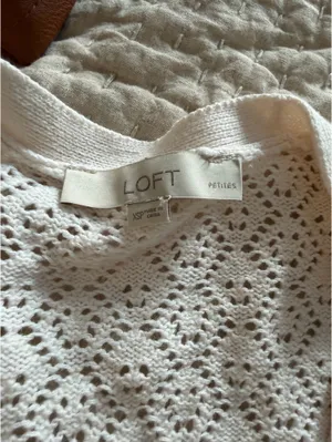 Loft White short sleeve knit button up top thumbnail 7
