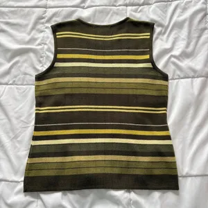 Vintage Rafael Wool Green Yellow Striped Knit Sweater Vest Sleeveless Top Medium thumbnail 5