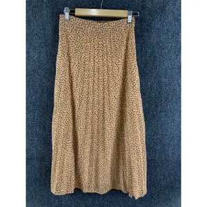 Japna Pleated Midi Skirt Size M Camel Brown Polka Dot Elastic Waist Lined thumbnail 2
