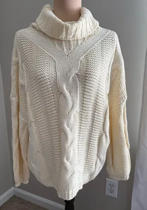 Classic Cream Cable Turtleneck Sweater - Women thumbnail 1