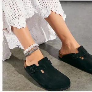 Birkenstock Boston Soft Suede Clogs in Black thumbnail 1