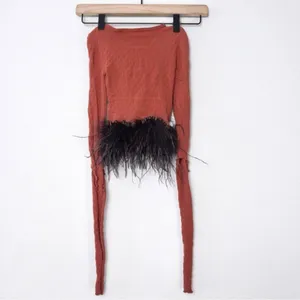 Poster Girl Mira Cutout Top OS Burnt Henna Chocolate Brown Ostrich Feathers Crop thumbnail 8