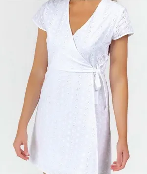 Jun & Ivy Francescas White Eyelet Wrap Mini Dress Jossalin Floral V-Neck Small thumbnail 1