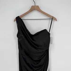 After Six‎ Black One Shoulder Ruched Long Formal Evening Gown Dress Size 8 thumbnail 4