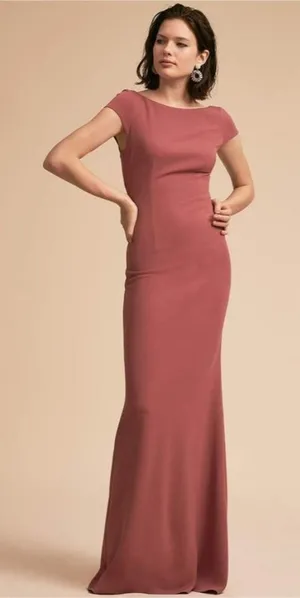 NEW Sz 4 BHLDN Katie May open back bow Madison Dress Gown Wedding dark pink thumbnail 1
