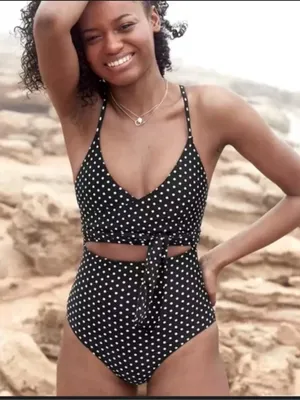 Aerie Black Polka Dot One-Piece Swimsuit thumbnail 1