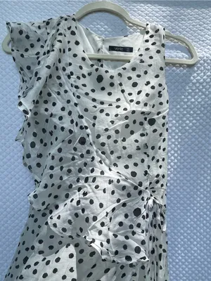 Verte Women’s Size Small White Black Polka Dot Ruffle Wrap Maxi Dress Side Tie thumbnail 2