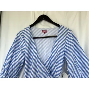 Staud Jodie Midi Wrap Dress Sea Stripe S Bridal Wedding Guest Coastal Nautical thumbnail 6