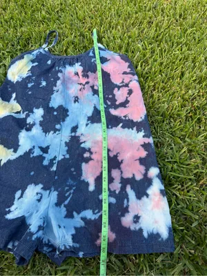 Free People Movement Tie Dye Cotton Romper Blue Pink Pockets Size Small thumbnail 6